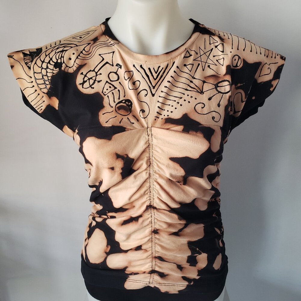 Hand painted black tie dye MNG top custom DIY ooak - Picture 2 of 16